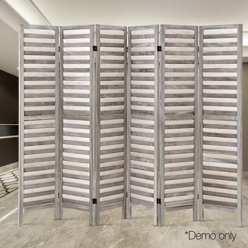 6 Panel Room Divider Privacy Screen Foldable Wood Stand Grey