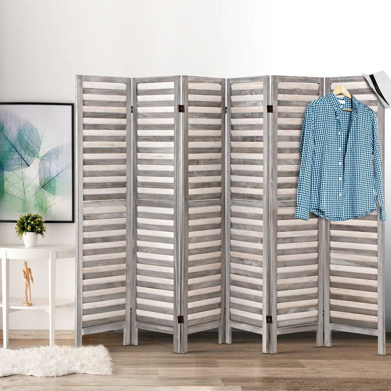 6 Panel Room Divider Privacy Screen Foldable Wood Stand Grey