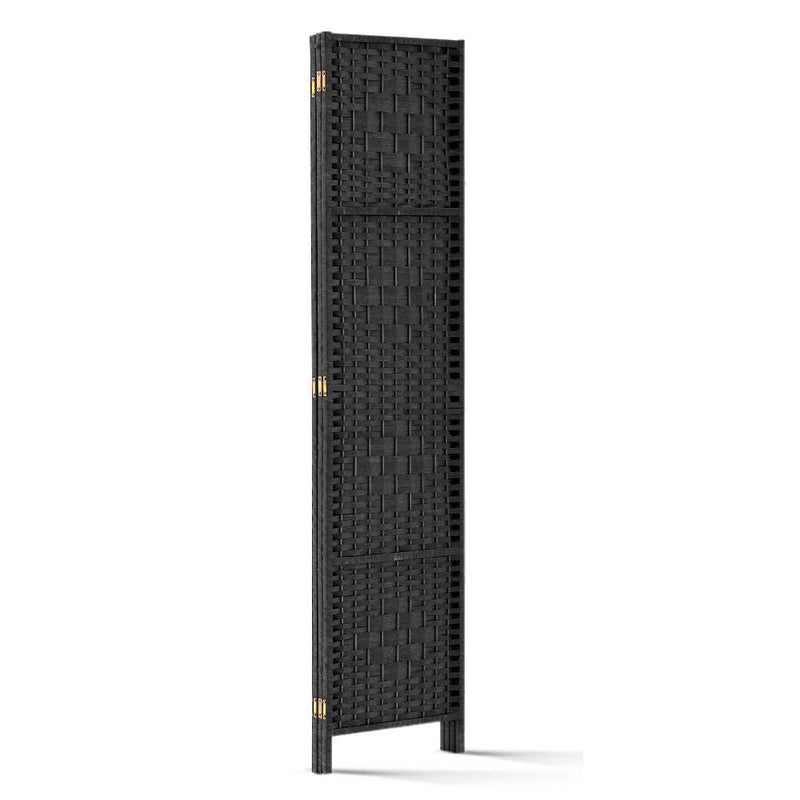 3 Panel Room Divider Privacy Screen Rattan Woven Wood Stand Black