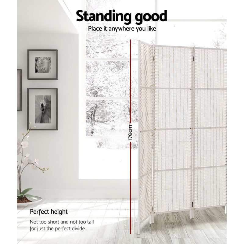 3 Panels Room Divider Screen Privacy Rattan Timber Fold Woven Stand White