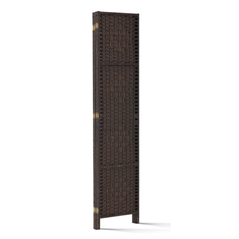 4 Panel Room Divider Privacy Screen Rattan Woven Wood Stand Brown