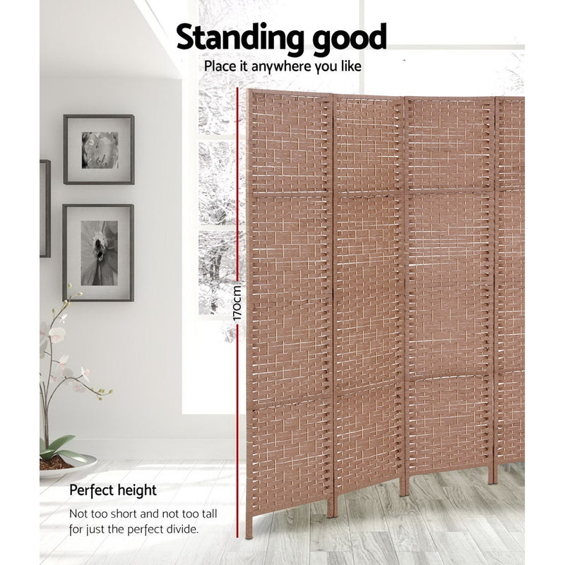 6 Panel Room Divider Screen Privacy Rattan Timber Foldable Dividers Stand Hand Woven