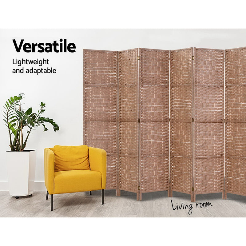 6 Panel Room Divider Screen Privacy Rattan Timber Foldable Dividers Stand Hand Woven