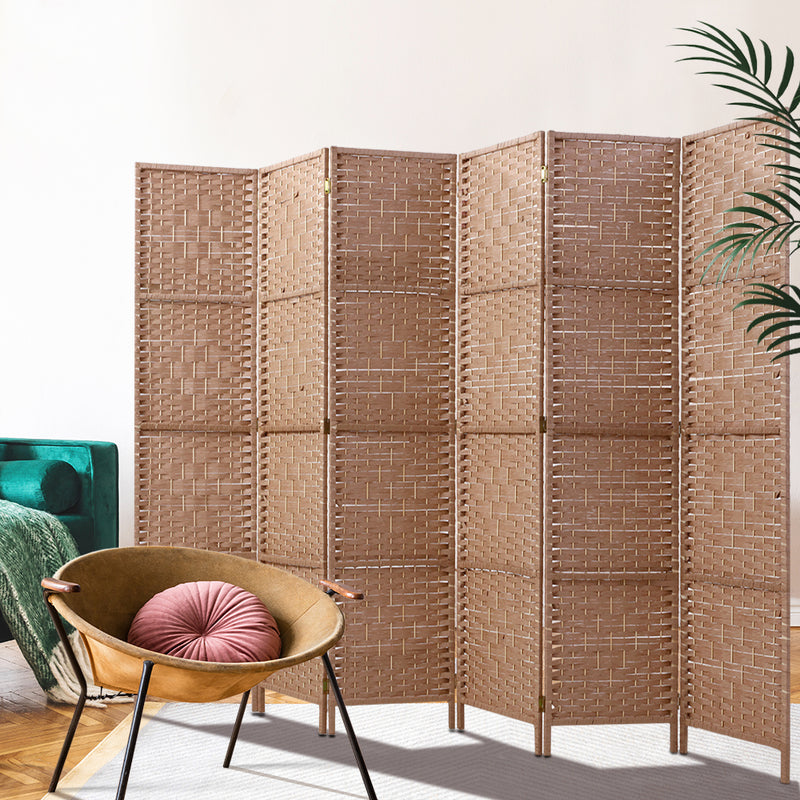 6 Panel Room Divider Screen Privacy Rattan Timber Foldable Dividers Stand Hand Woven