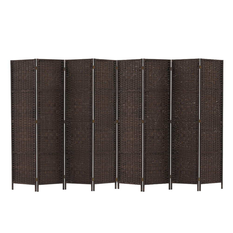 Room Divider 8 Panel Dividers Privacy Screen Rattan Wooden Stand Brown