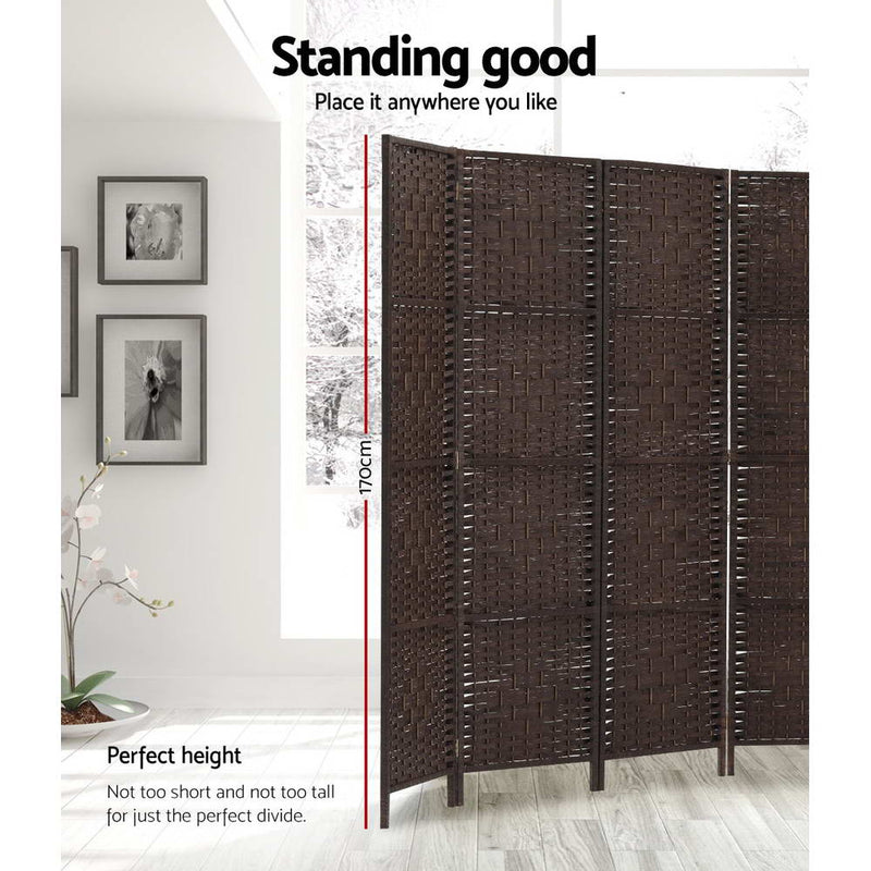 Room Divider 8 Panel Dividers Privacy Screen Rattan Wooden Stand Brown