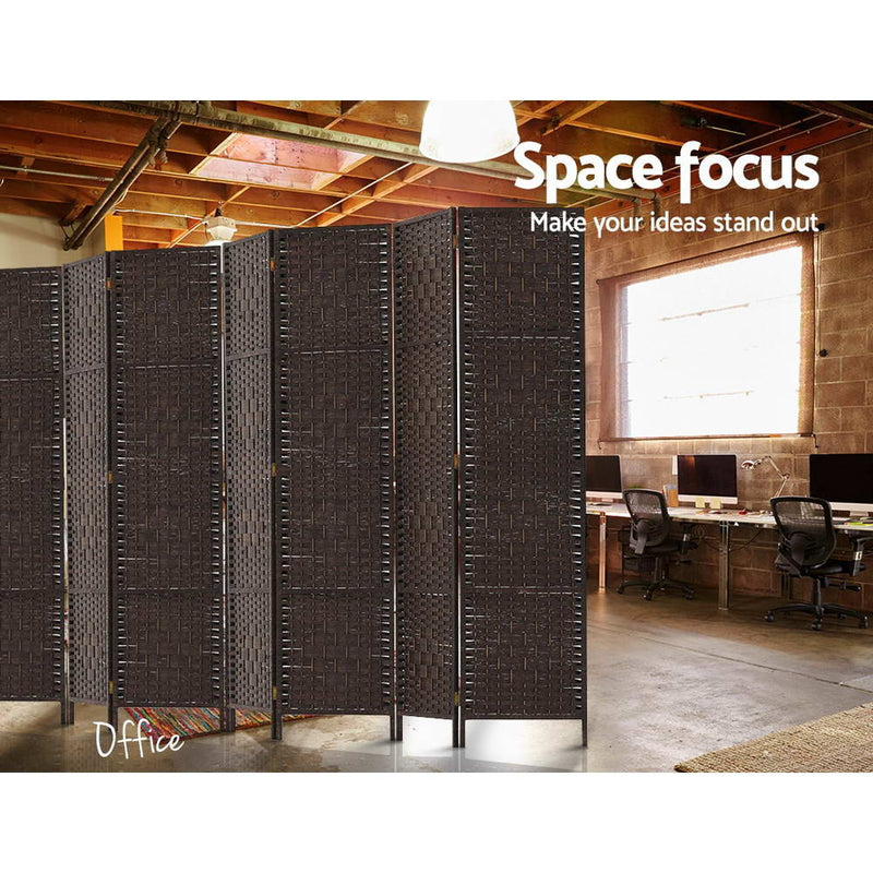 Room Divider 8 Panel Dividers Privacy Screen Rattan Wooden Stand Brown