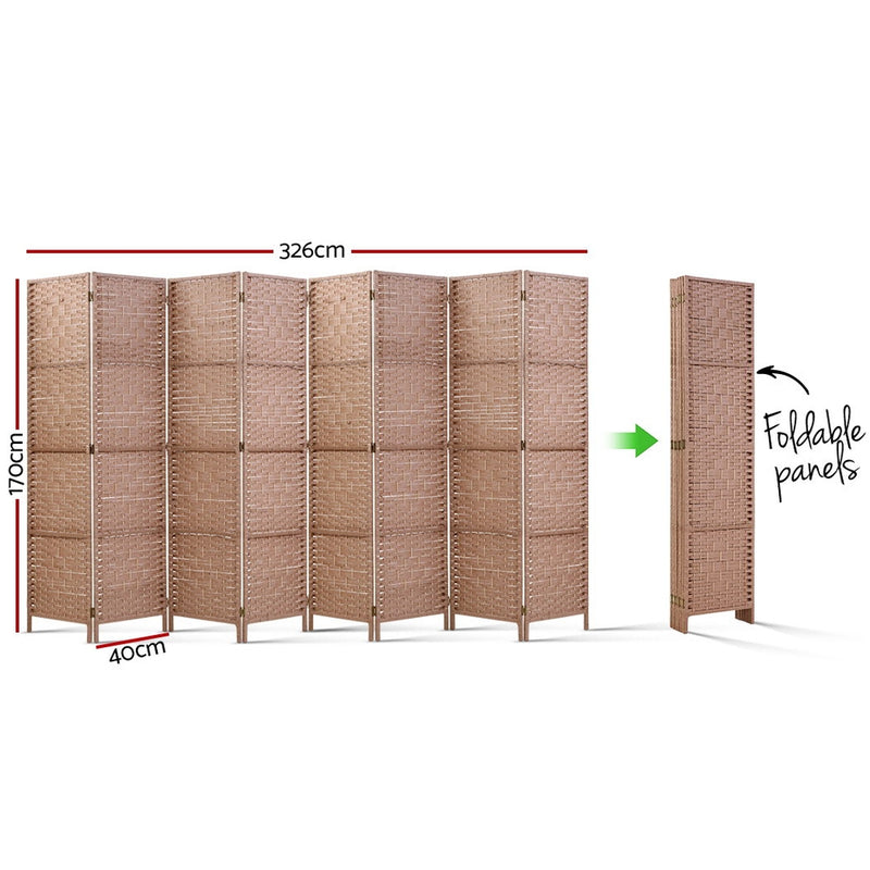 8 Panel Room Divider Screen Privacy Rattan Timber Foldable Dividers Stand Hand Woven