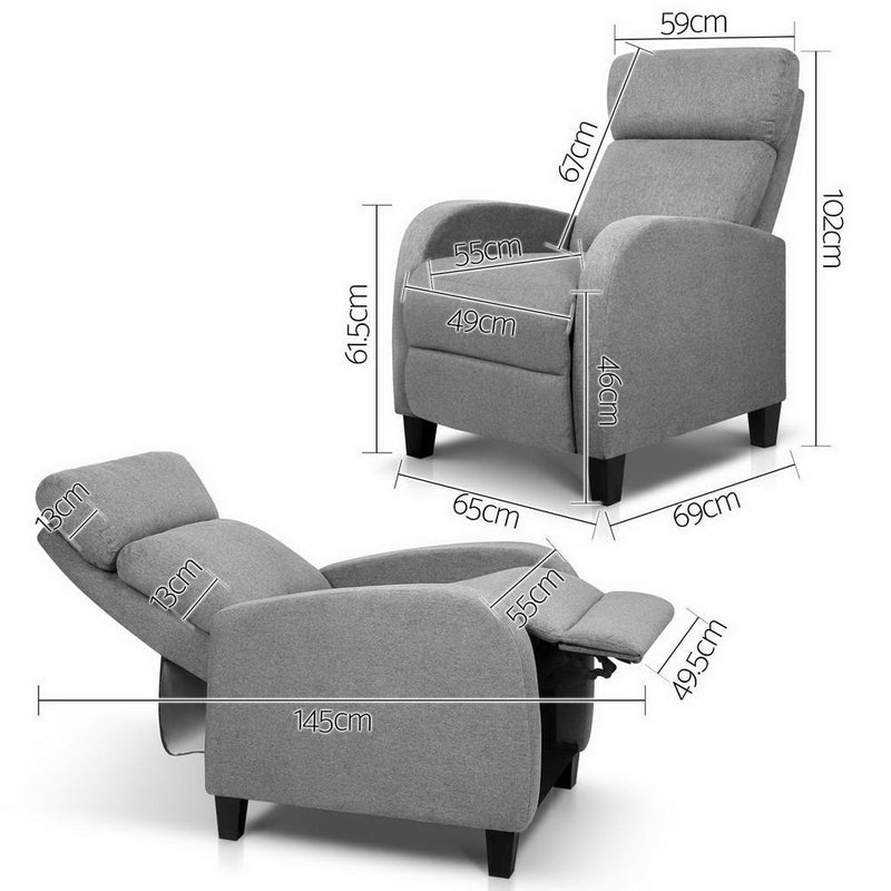 Fabric Reclining Armchair - Grey