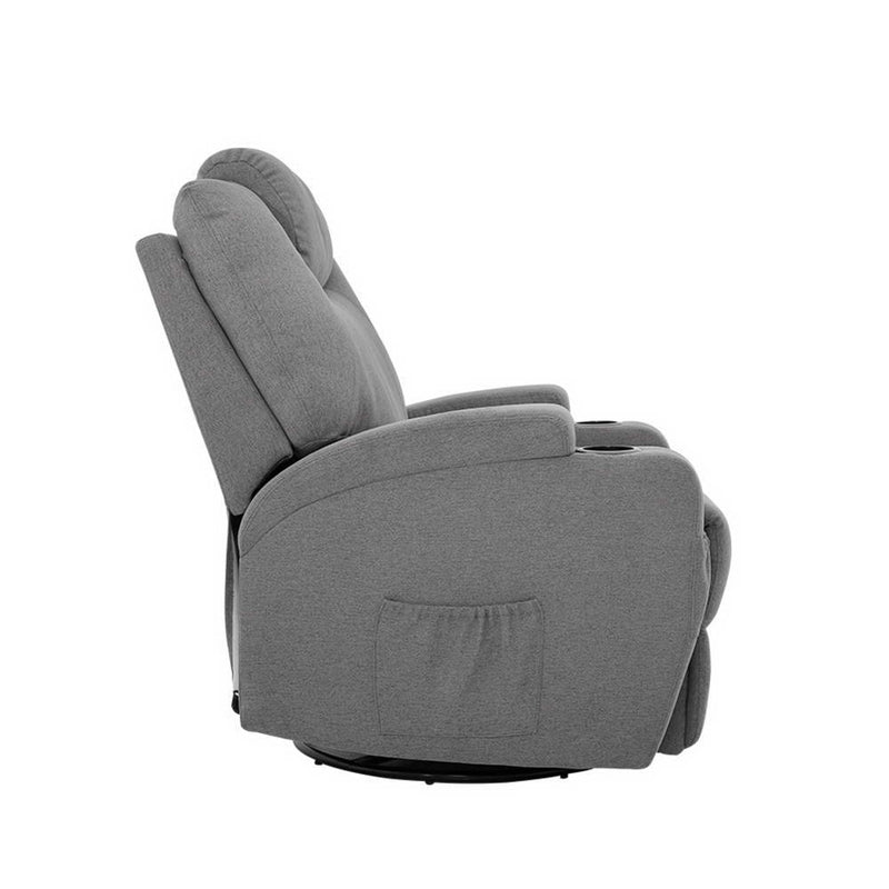 Electric Massage Recliner Chair Armchair 8 Point Heated Swivel Fabric Grey