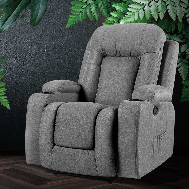 Recliner Chair Electric Massage Chair Fabric Lounge Sofa Heated Grey