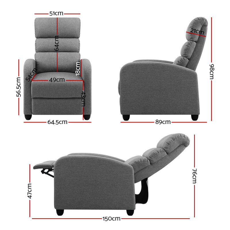 Luxury Recliner Chair Chairs Lounge Armchair Sofa Fabric Cover Grey