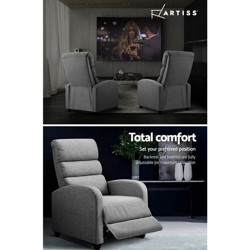 Luxury Recliner Chair Chairs Lounge Armchair Sofa Fabric Cover Grey