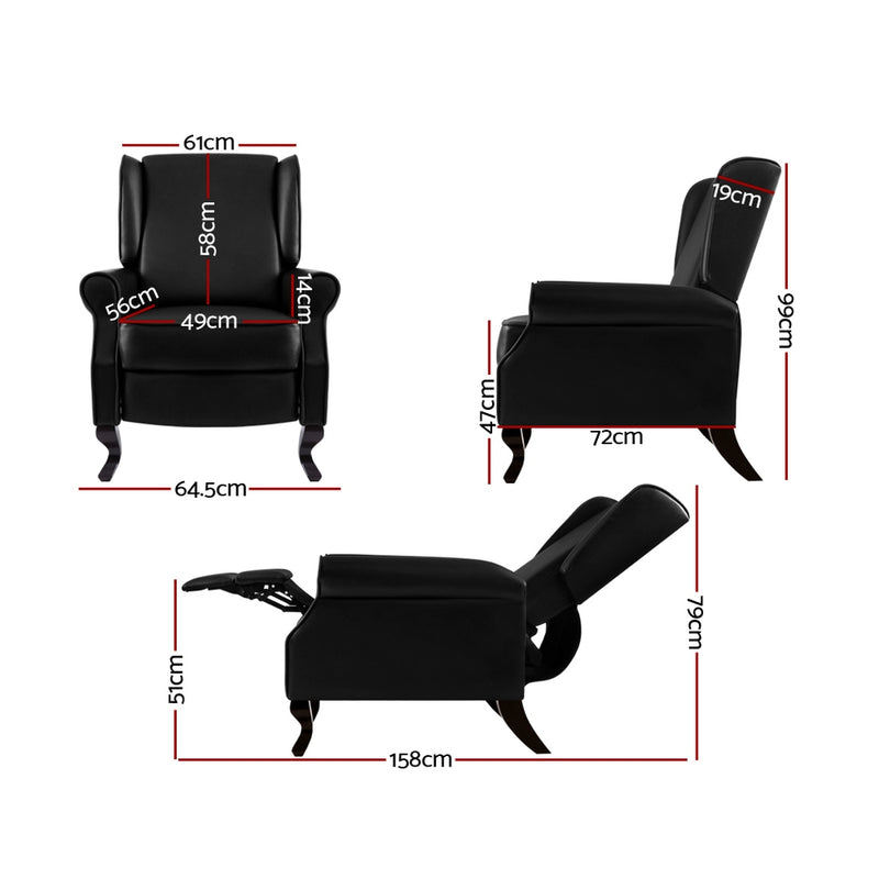 Recliner Chair Luxury Lounge Armchair Single Sofa Couch PU Leather Black