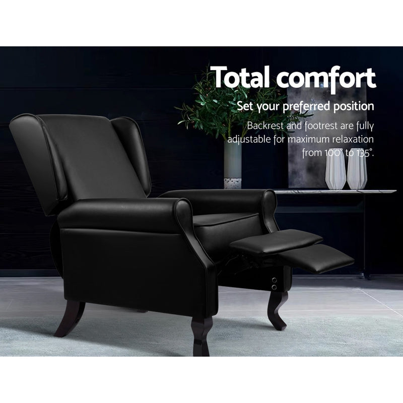 Recliner Chair Luxury Lounge Armchair Single Sofa Couch PU Leather Black