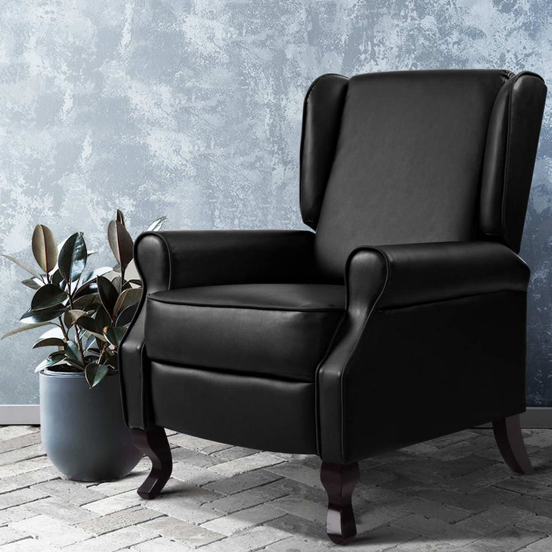 Recliner Chair Luxury Lounge Armchair Single Sofa Couch PU Leather Black