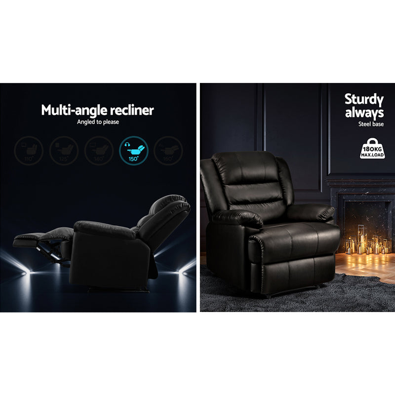 Recliner Chair Armchair Luxury Single Lounge Sofa Couch Leather Black