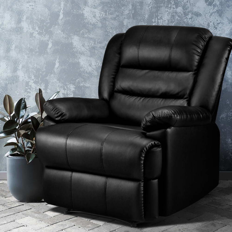 Recliner Chair Armchair Luxury Single Lounge Sofa Couch Leather Black