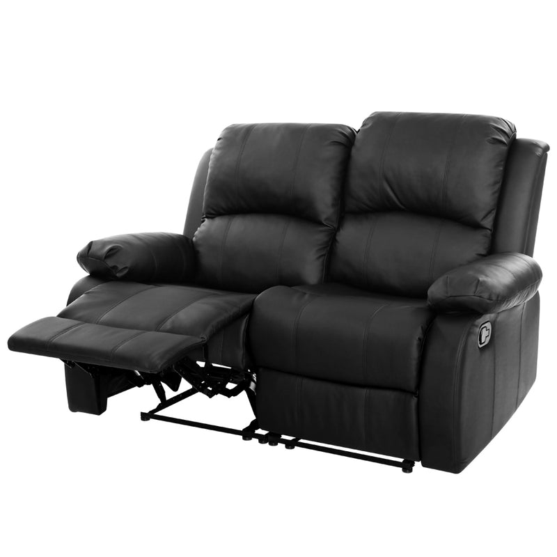 Recliner Chair 2-Seater Premium Leather Double Lounge Sofa Couch Black