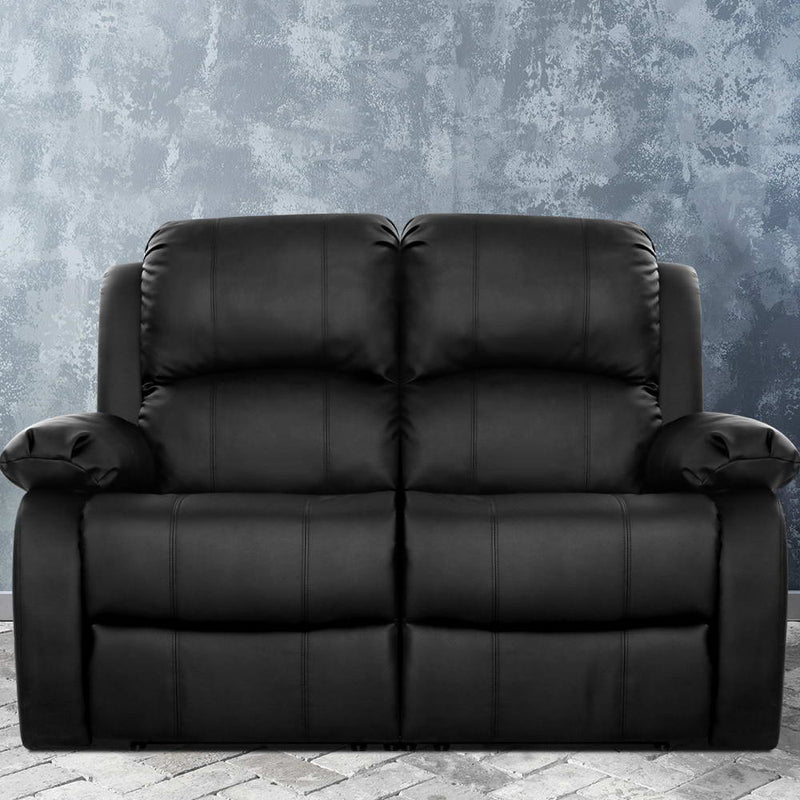 Recliner Chair 2-Seater Premium Leather Double Lounge Sofa Couch Black