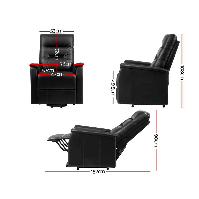 Lift Recliner Chair Sofa Single Comfortable Black Leather Armchair