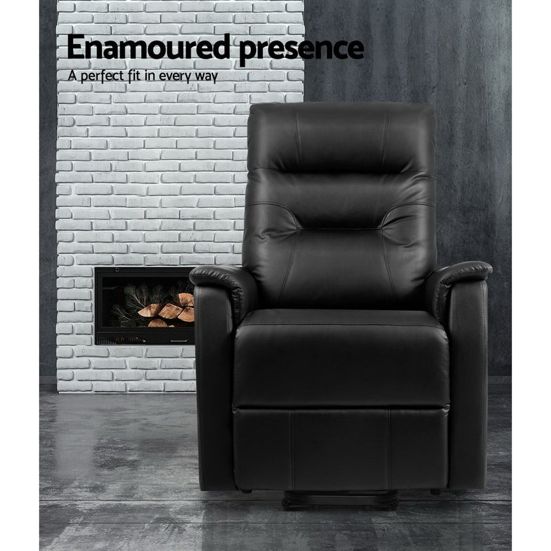 Lift Recliner Chair Sofa Single Comfortable Black Leather Armchair