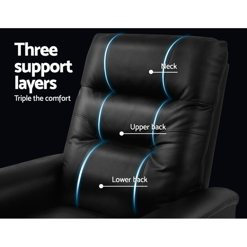 Lift Recliner Chair Sofa Single Comfortable Black Leather Armchair