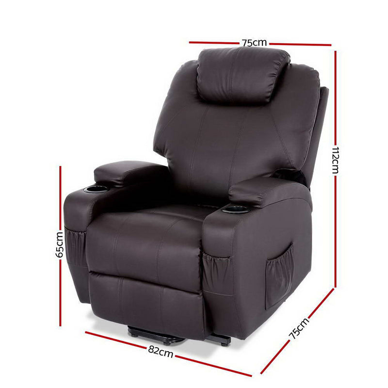 Electric Recliner Lift Chair Massage Armchair Heating PU Leather Brown