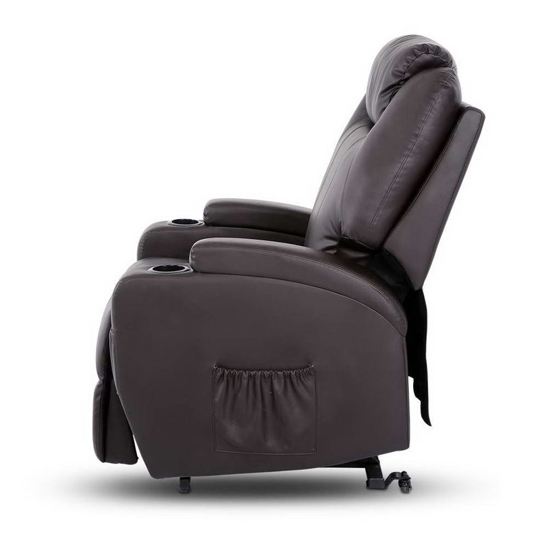 Electric Recliner Lift Chair Massage Armchair Heating PU Leather Brown