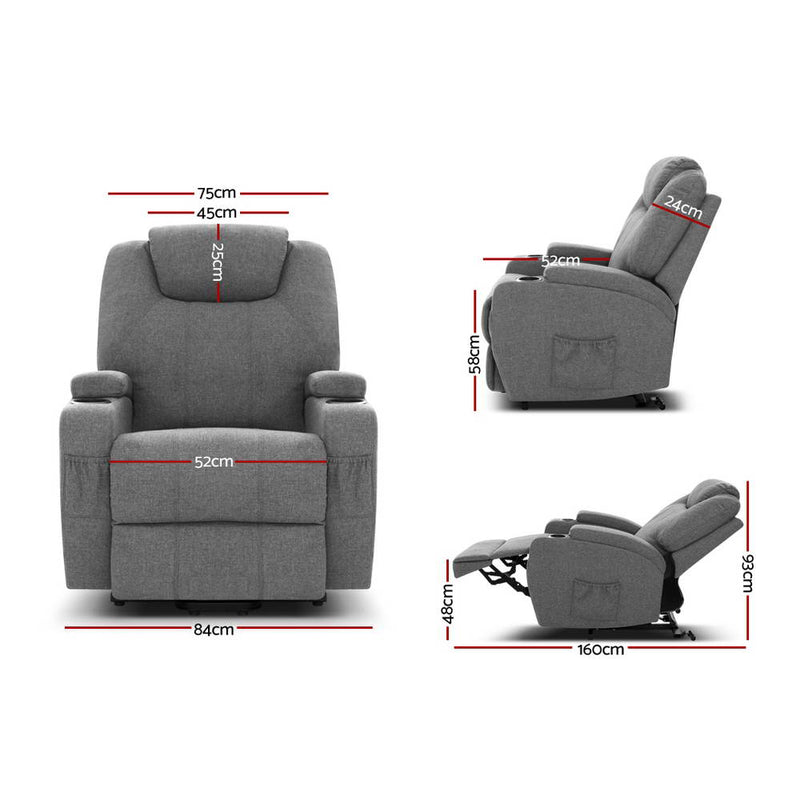 Electric Massage Chair Recliner Sofa Lift Motor Armchair Heating Fabric