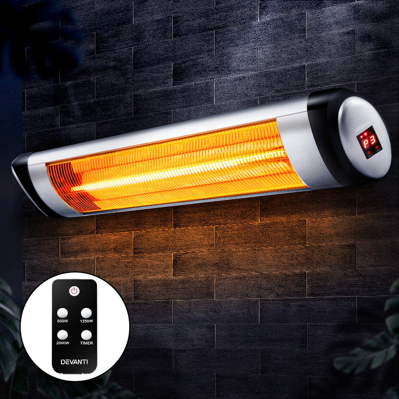 Devanti Electric Radiant Heater Patio Strip Heaters Infrared Indoor Outdoor Patio Remote Control 2000W