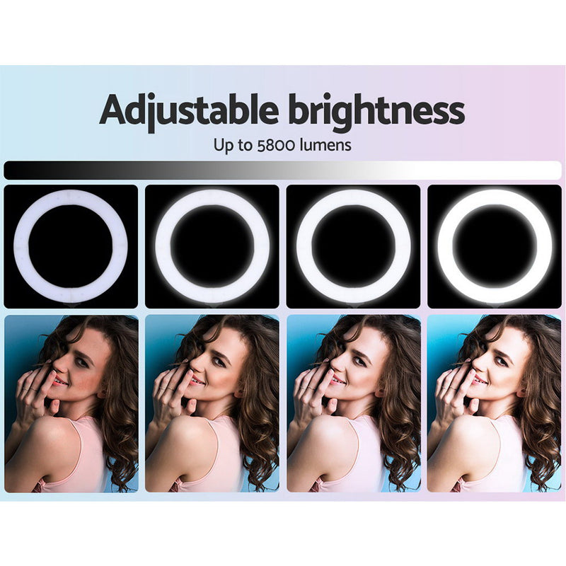 19" LED Ring Light 6500K 5800LM Dimmable Diva With Stand Make Up Studio Video