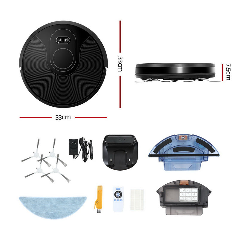 Robot Vacuum Cleaner Smart Robotic Carpet Mop Floor Dry Wet Brushless Motor Black