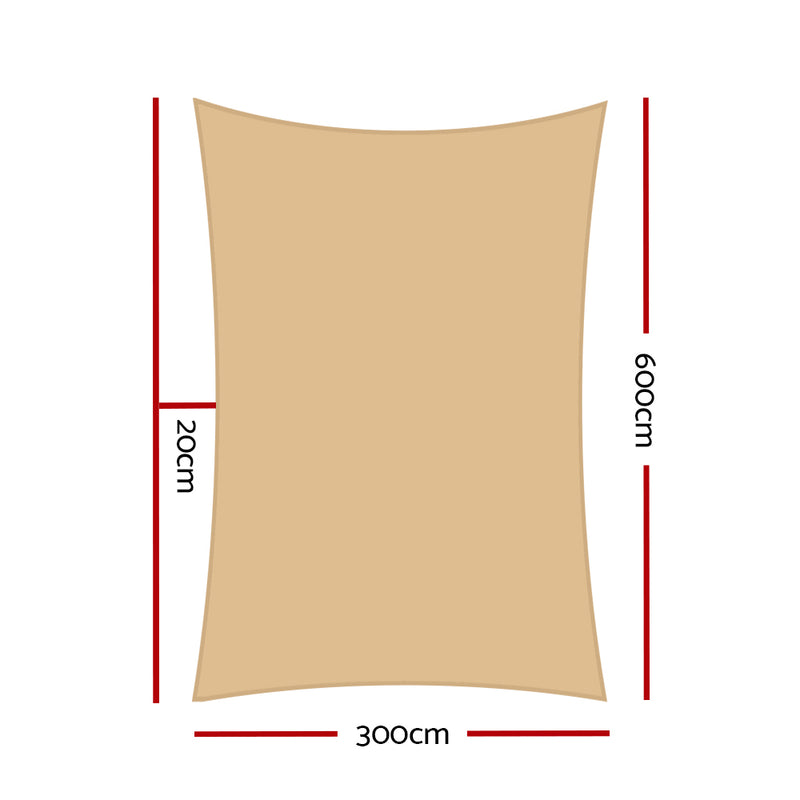 3 x 6m Waterproof Rectangle Shade Sail Cloth - Sand Beige