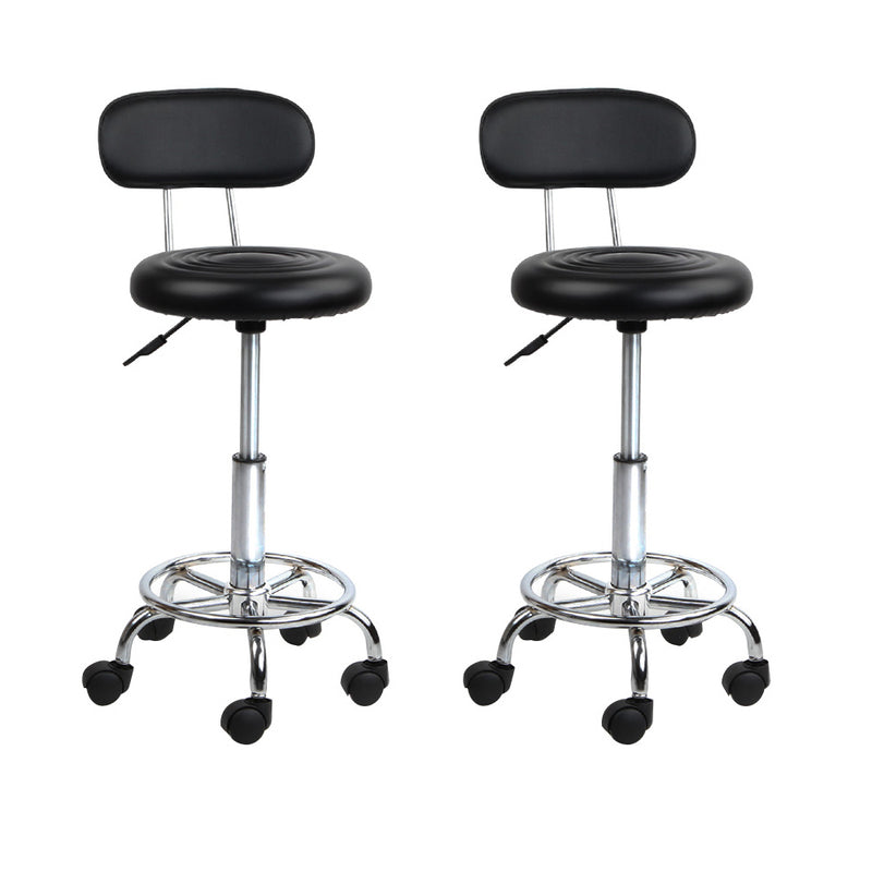 set of 2 Salon Stool Swivel Chair Backrest Barber Hairdressing Hydraulic Height