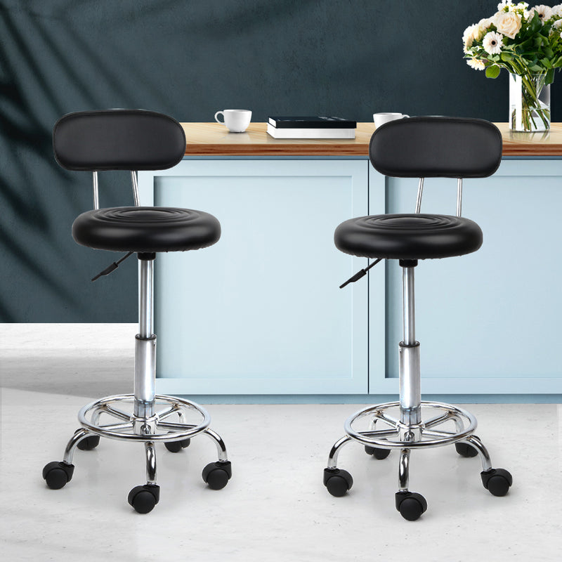 set of 2 Salon Stool Swivel Chair Backrest Barber Hairdressing Hydraulic Height