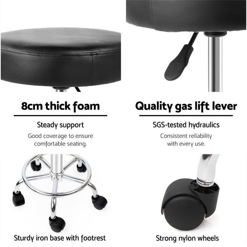 PU Leather Swivel Salon Stool - Black