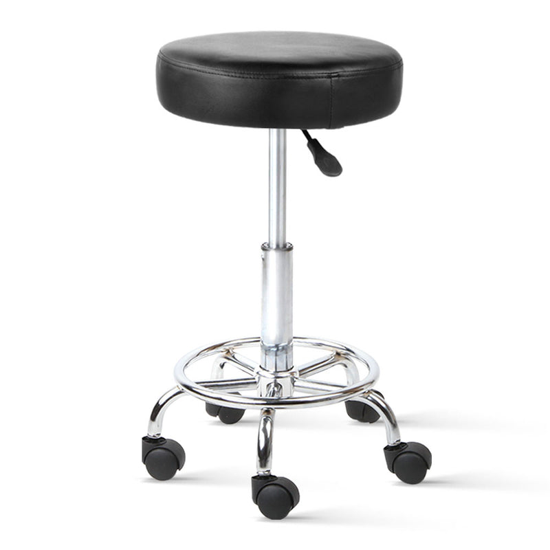 Set of 2 ROUND Salon Stool Black PU Leather Swivel Barber Hair Dress Chair Hydraulic Lift