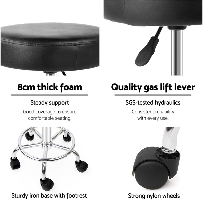 Set of 2 ROUND Salon Stool Black PU Leather Swivel Barber Hair Dress Chair Hydraulic Lift