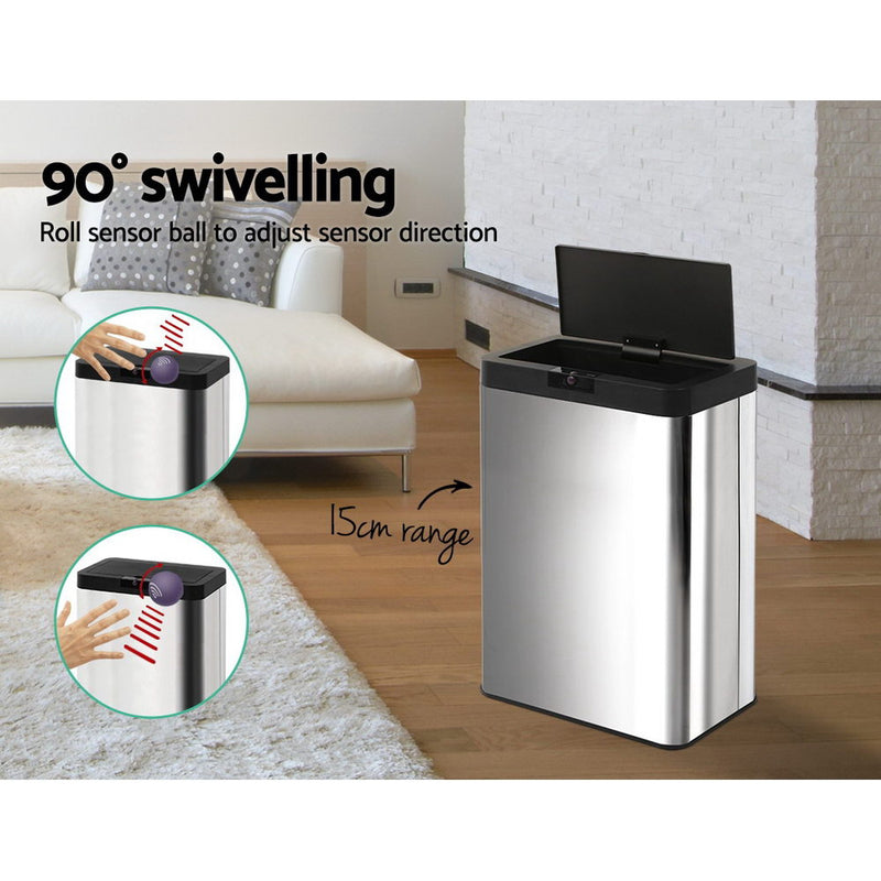 Stainless Steel Sensor Bin Rubbish Trash Bins Motion Automatic Touch Free 50L