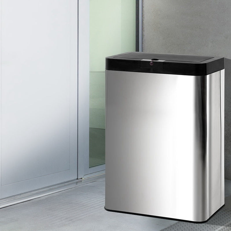 Stainless Steel Sensor Bin Rubbish Trash Bins Motion Automatic Touch Free 50L