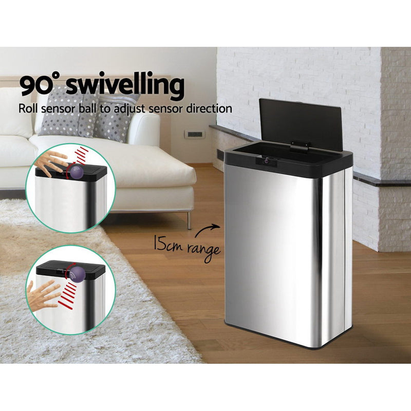 Stainless Steel Sensor Bin Rubbish Trash Bins Motion Automatic Touch Free 60L