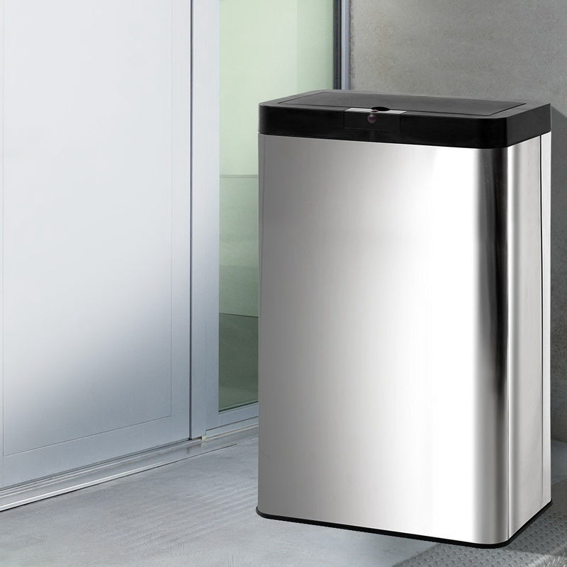 Stainless Steel Sensor Bin Rubbish Trash Bins Motion Automatic Touch Free 60L