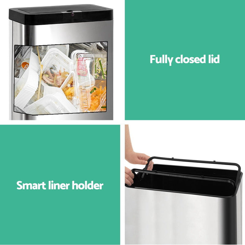 Stainless Steel Sensor Bin Rubbish Trash Bins Motion Automatic Touch Free 70L