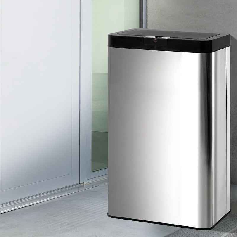 Stainless Steel Sensor Bin Rubbish Trash Bins Motion Automatic Touch Free 70L