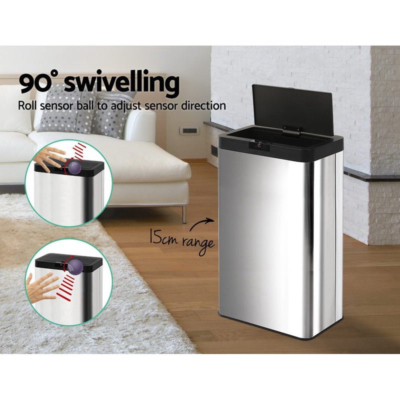 70L Stainless Steel Sensor Bin Rubbish Trash Bins Motion Automatic AC Adaptor