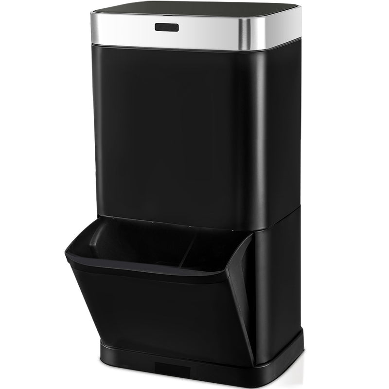 70L Sensor Bin Stainless Steel Recycling Drawer Rubbish Bin Black