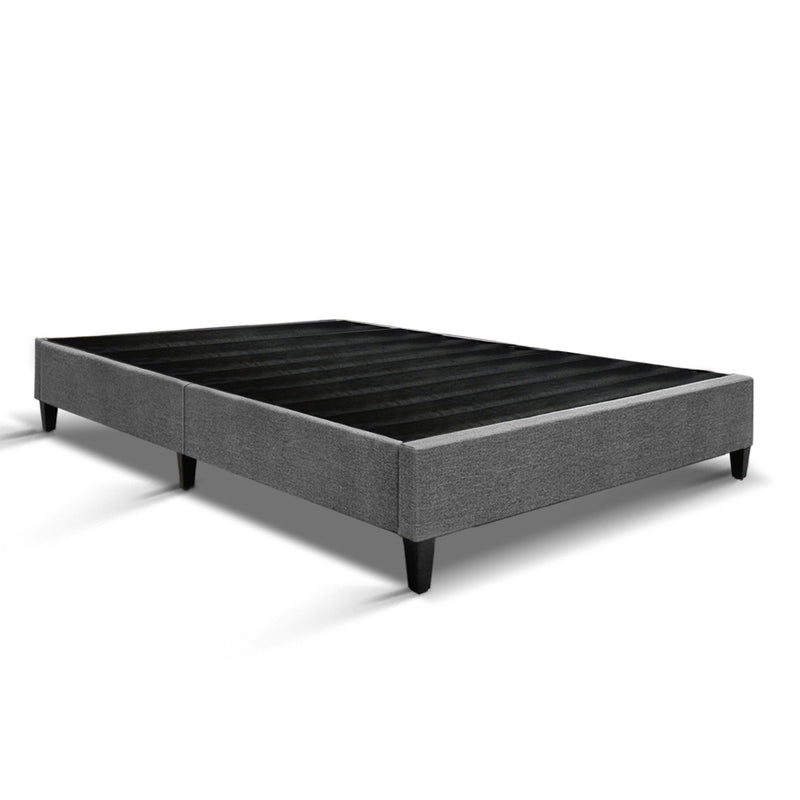 King Single Size Bed Base Frame Mattress Platform Grey Fabric Wooden