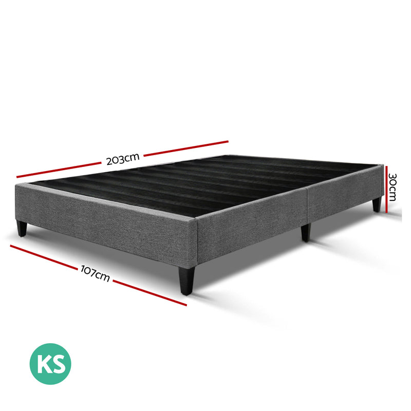 King Single Size Bed Base Frame Mattress Platform Grey Fabric Wooden