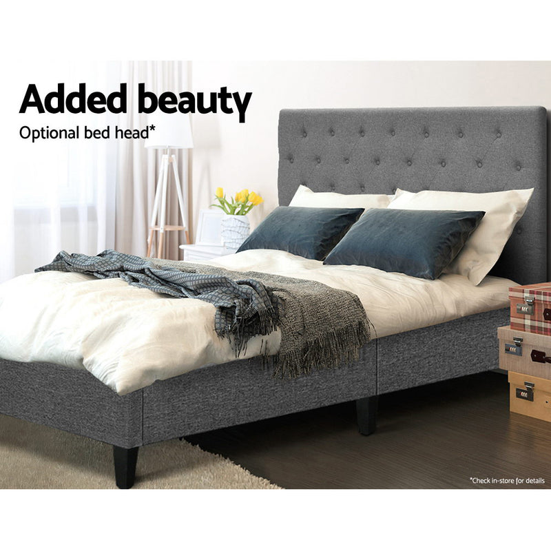 King Single Size Bed Base Frame Mattress Platform Grey Fabric Wooden